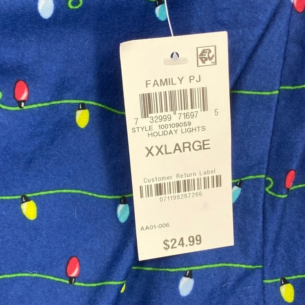 Matching Family Pajamas Pet Dog Size XXL Fleece Navidad Blue Holiday Lights